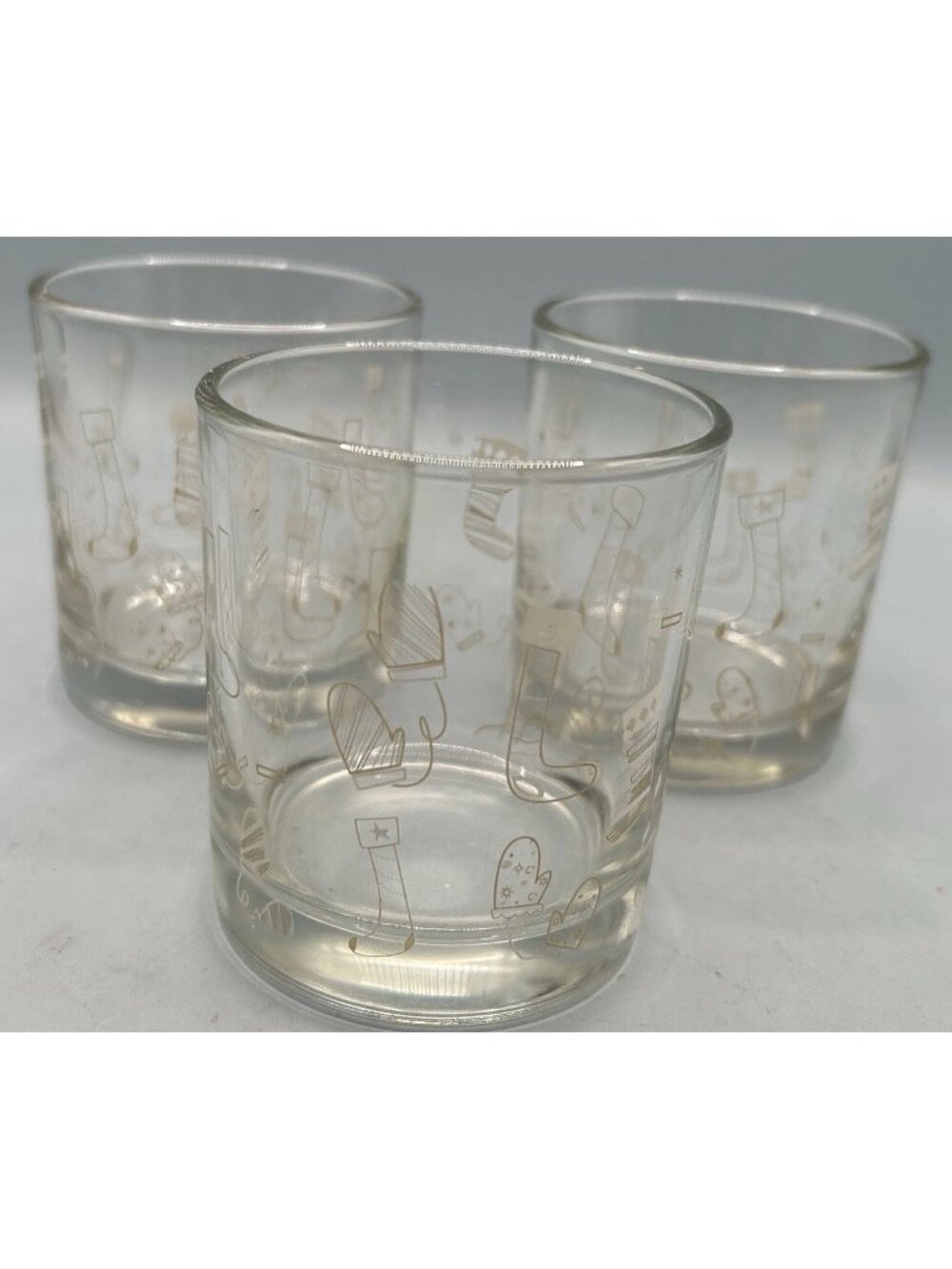 Christmas Stockings And Mittens Glasses Etched Clear 8oz Lot Of 3
